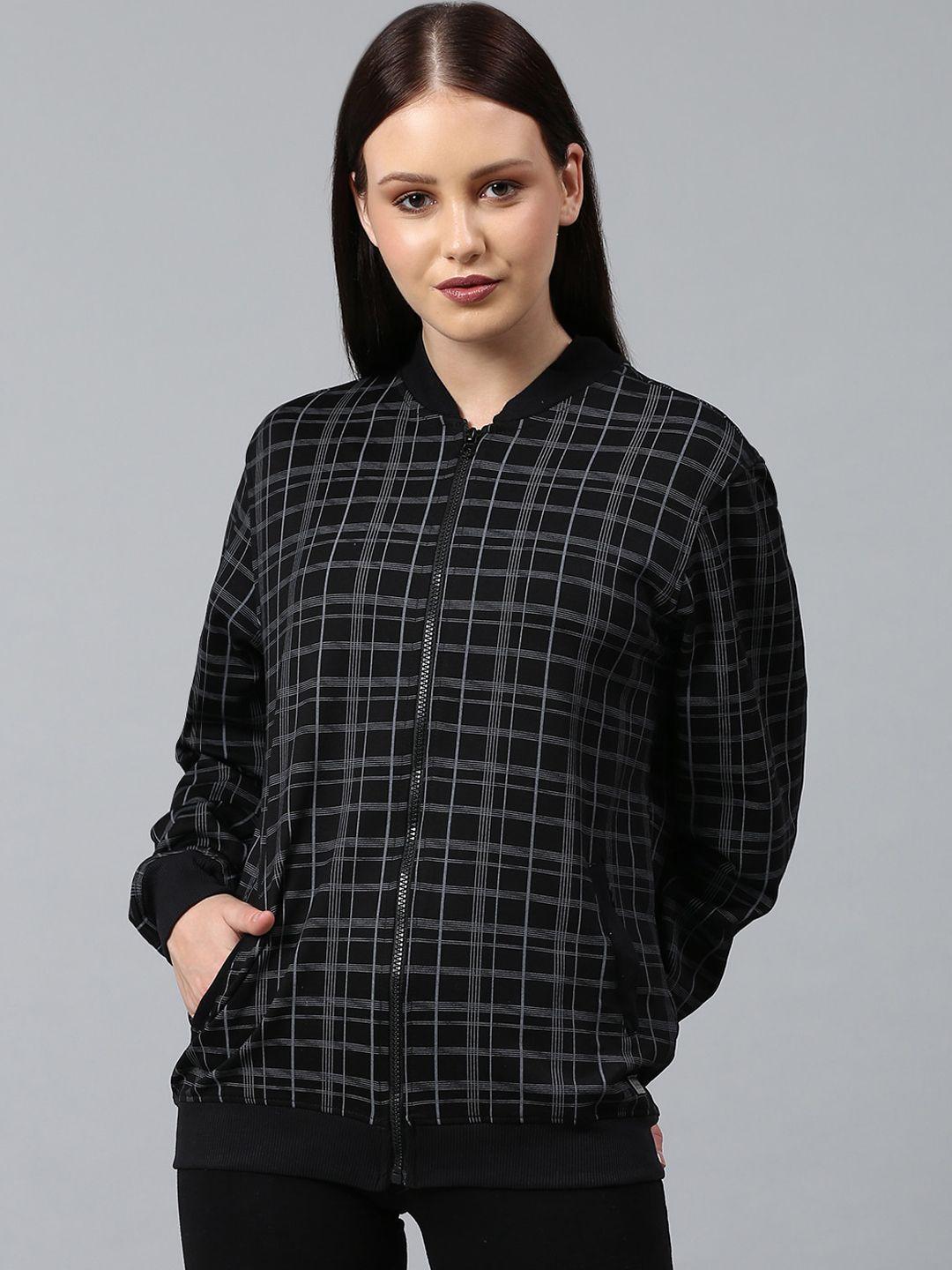 campus sutra women black checked tailored casual jacket