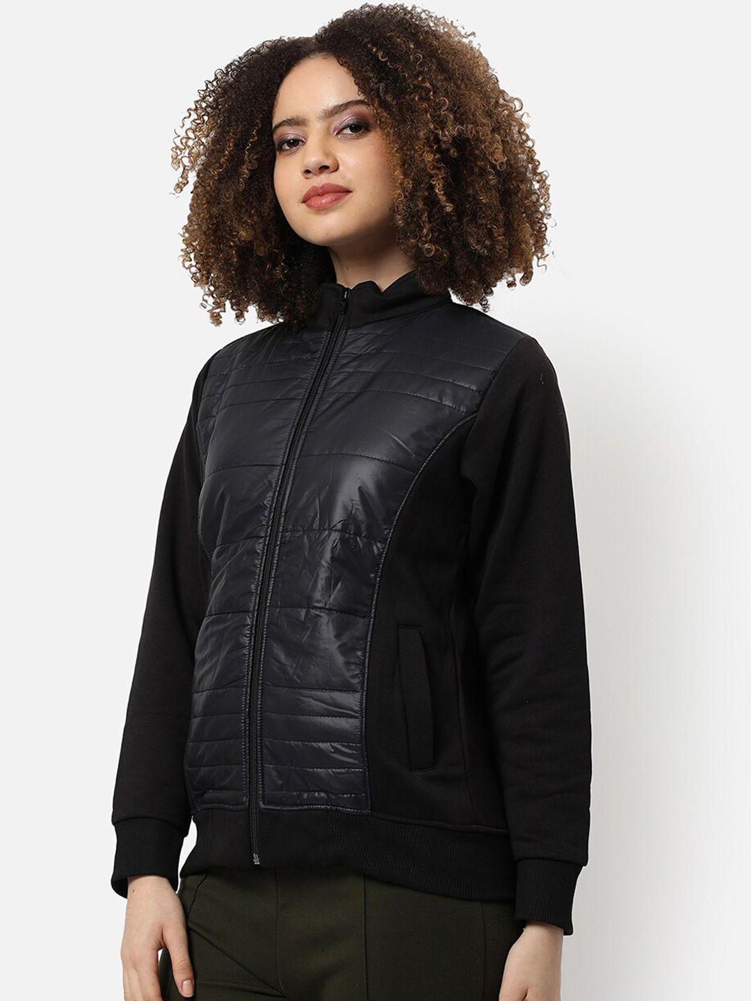 campus sutra women black outdoor bomber jacket