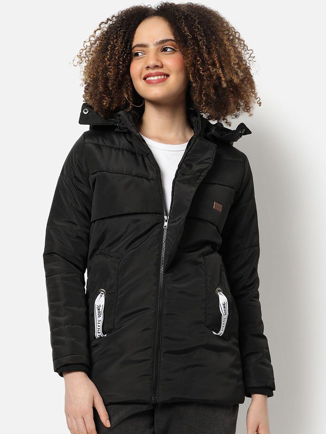 campus sutra women black outdoor puffer jacket