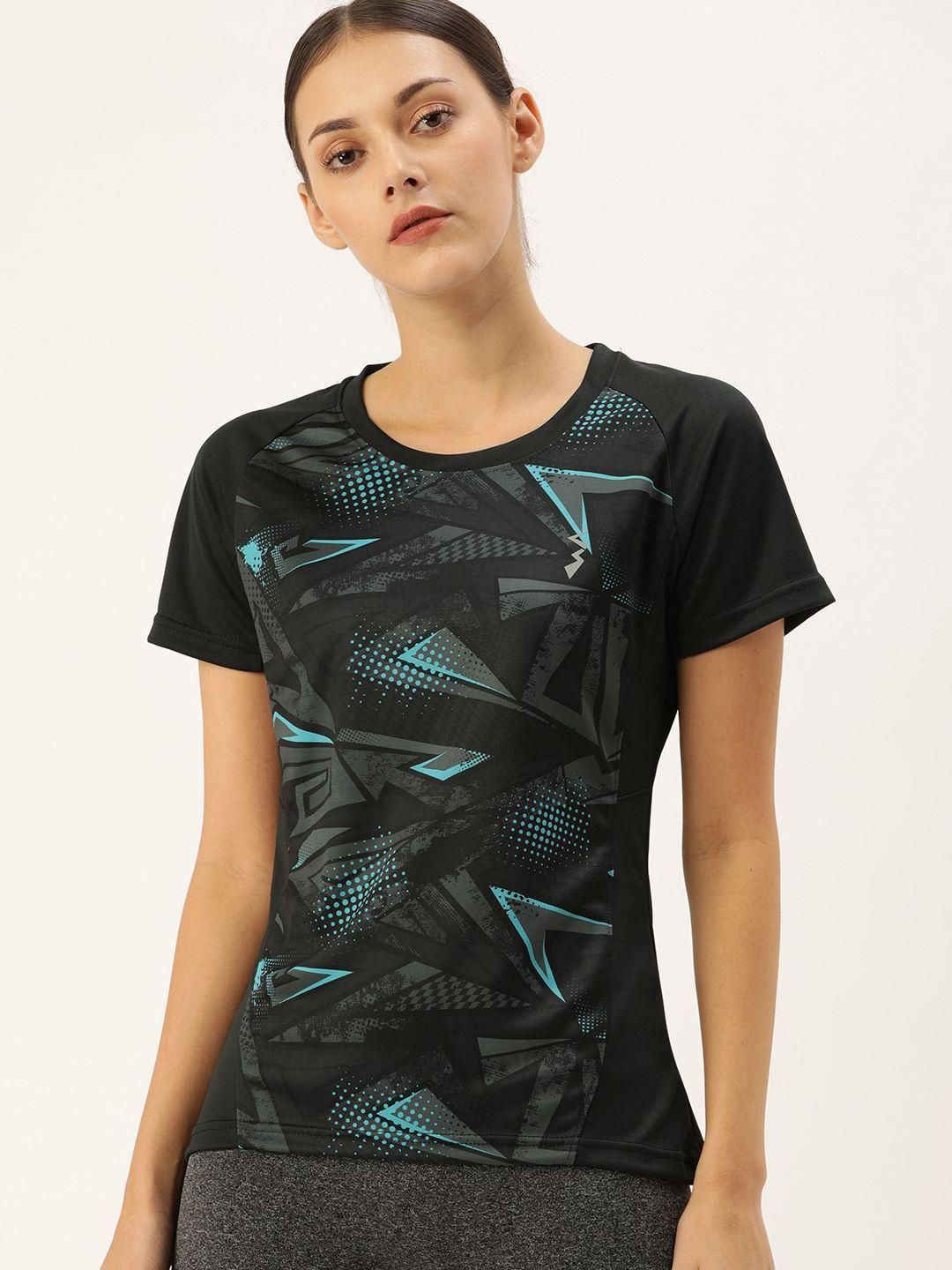 campus sutra women black printed round neck t-shirt