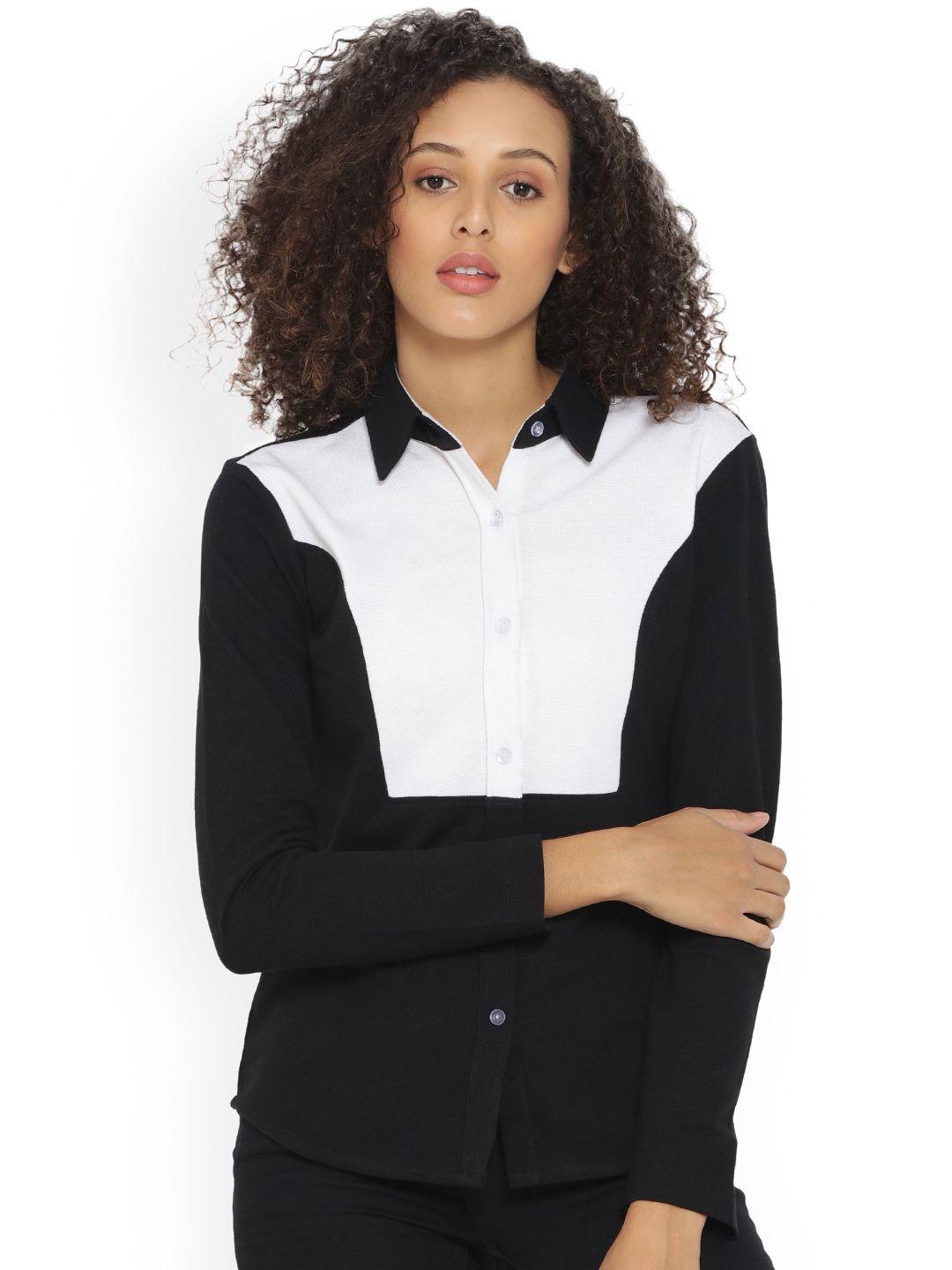 campus sutra women black regular fit solid casual shirt