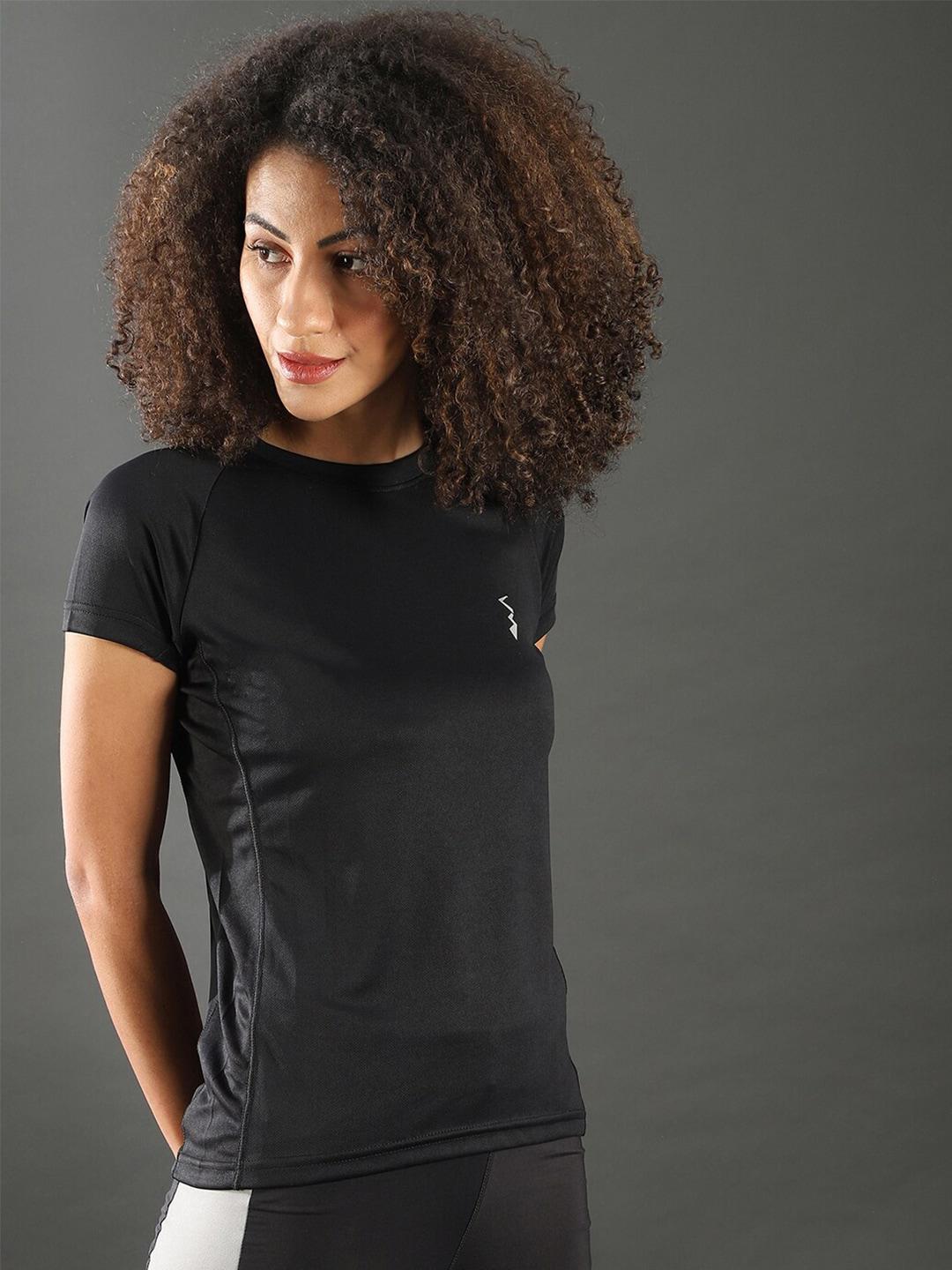 campus sutra women black slim fit t-shirt
