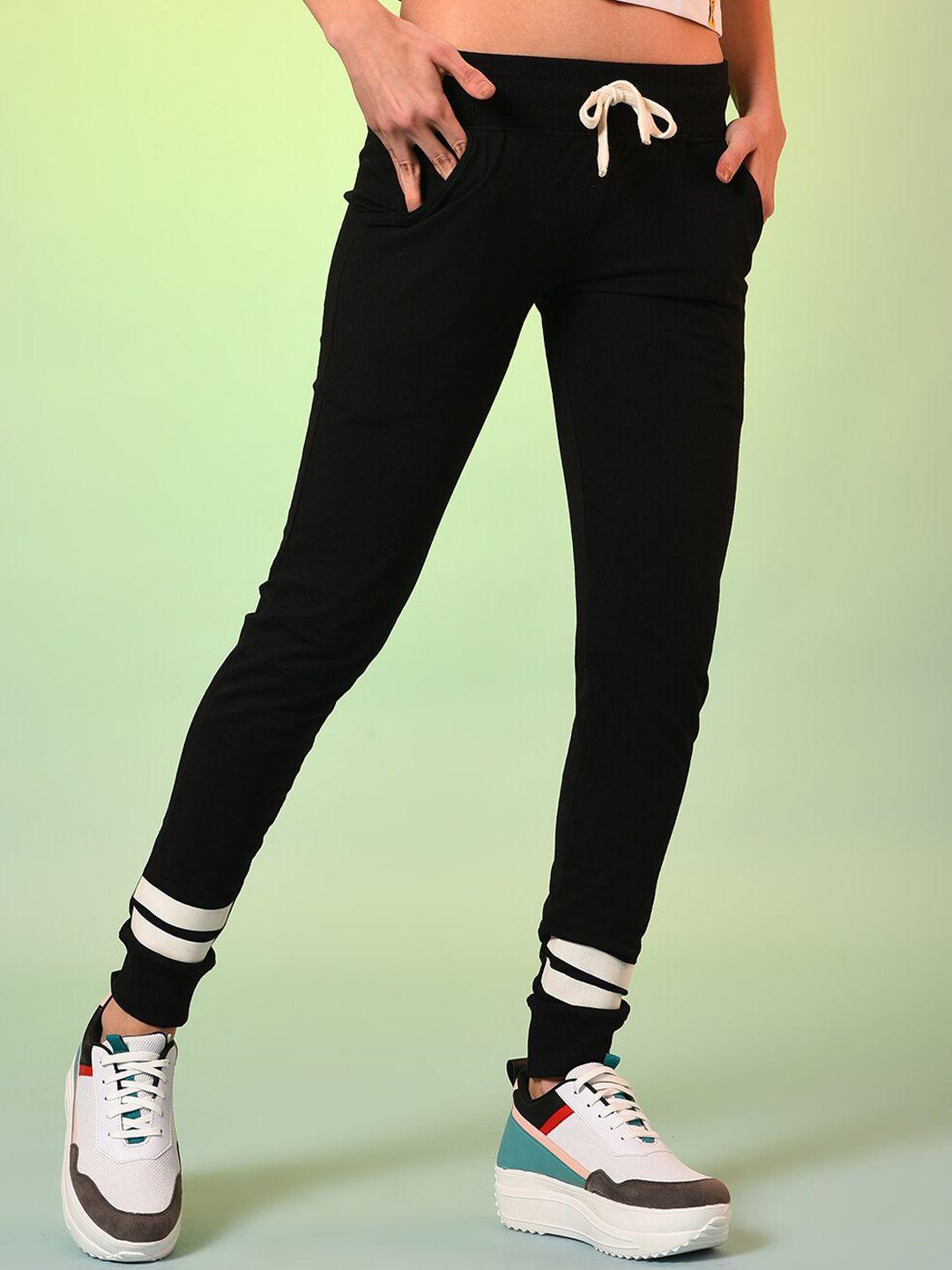campus sutra women black solid running slim fit trackpants