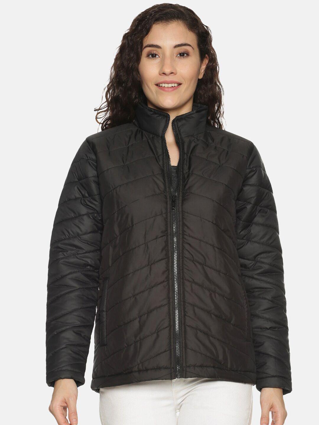 campus sutra women black solid windcheater puffer jacket