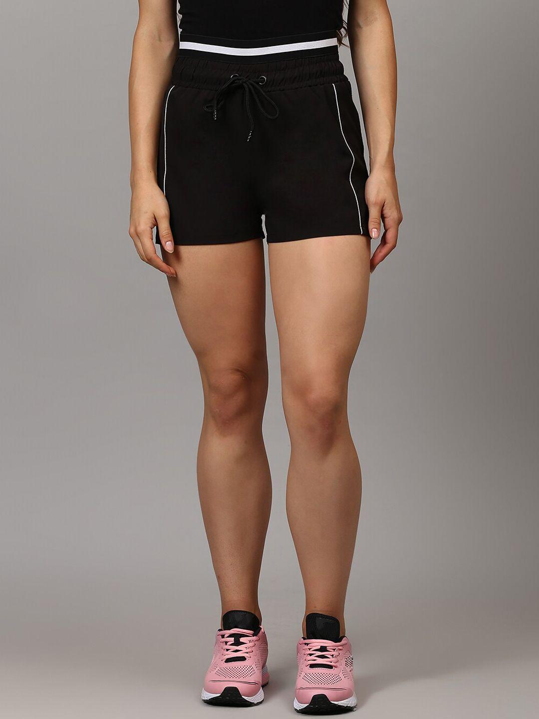 campus sutra women black training or gym sports shorts with e-dry technology technology