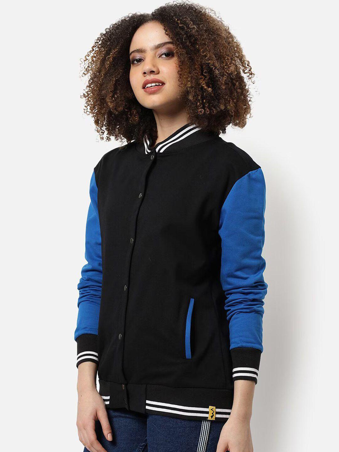 campus sutra women black windcheater crop outdoor bomber jacket