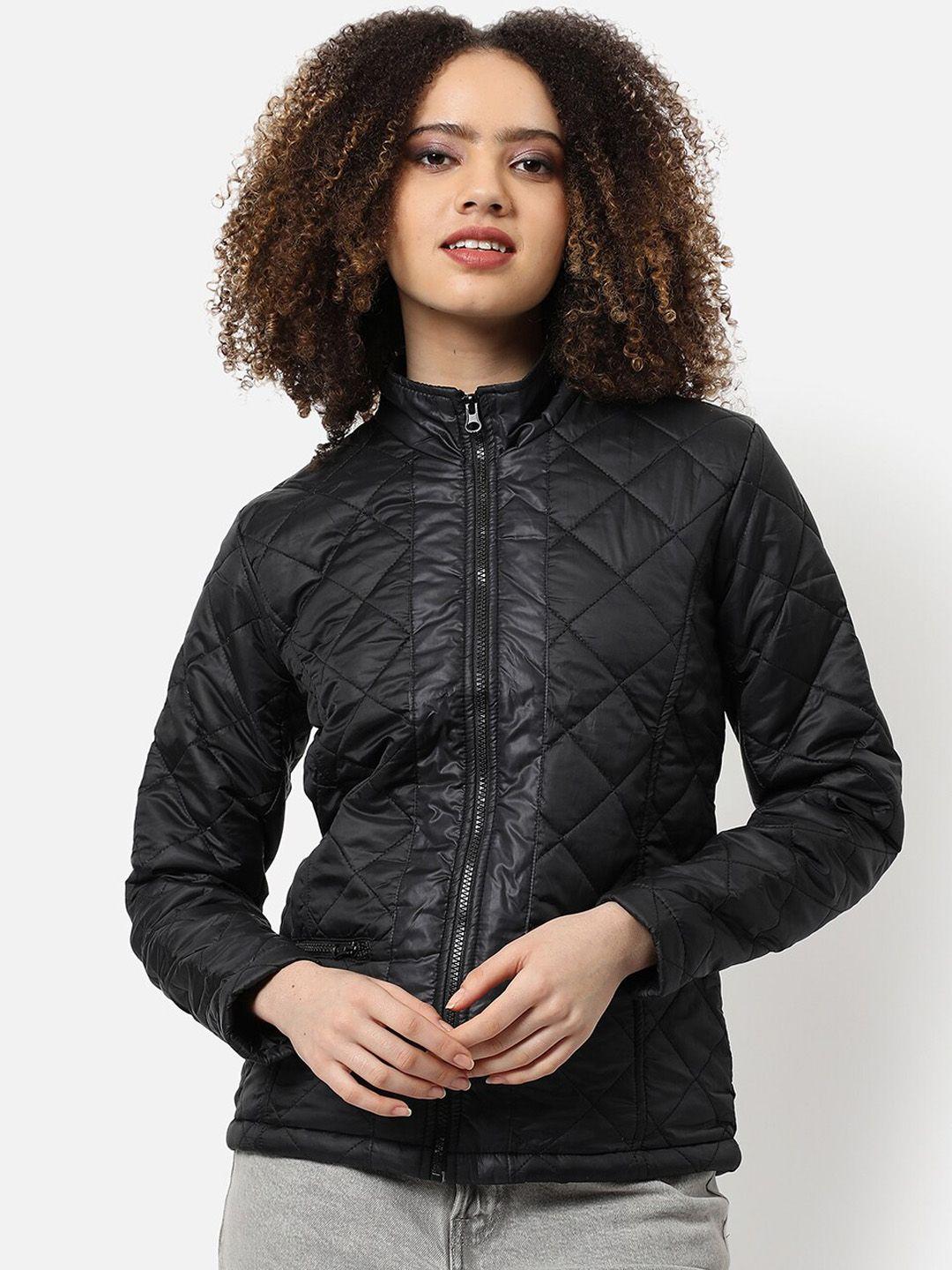 campus sutra women black windcheater outdoor bomber jacket