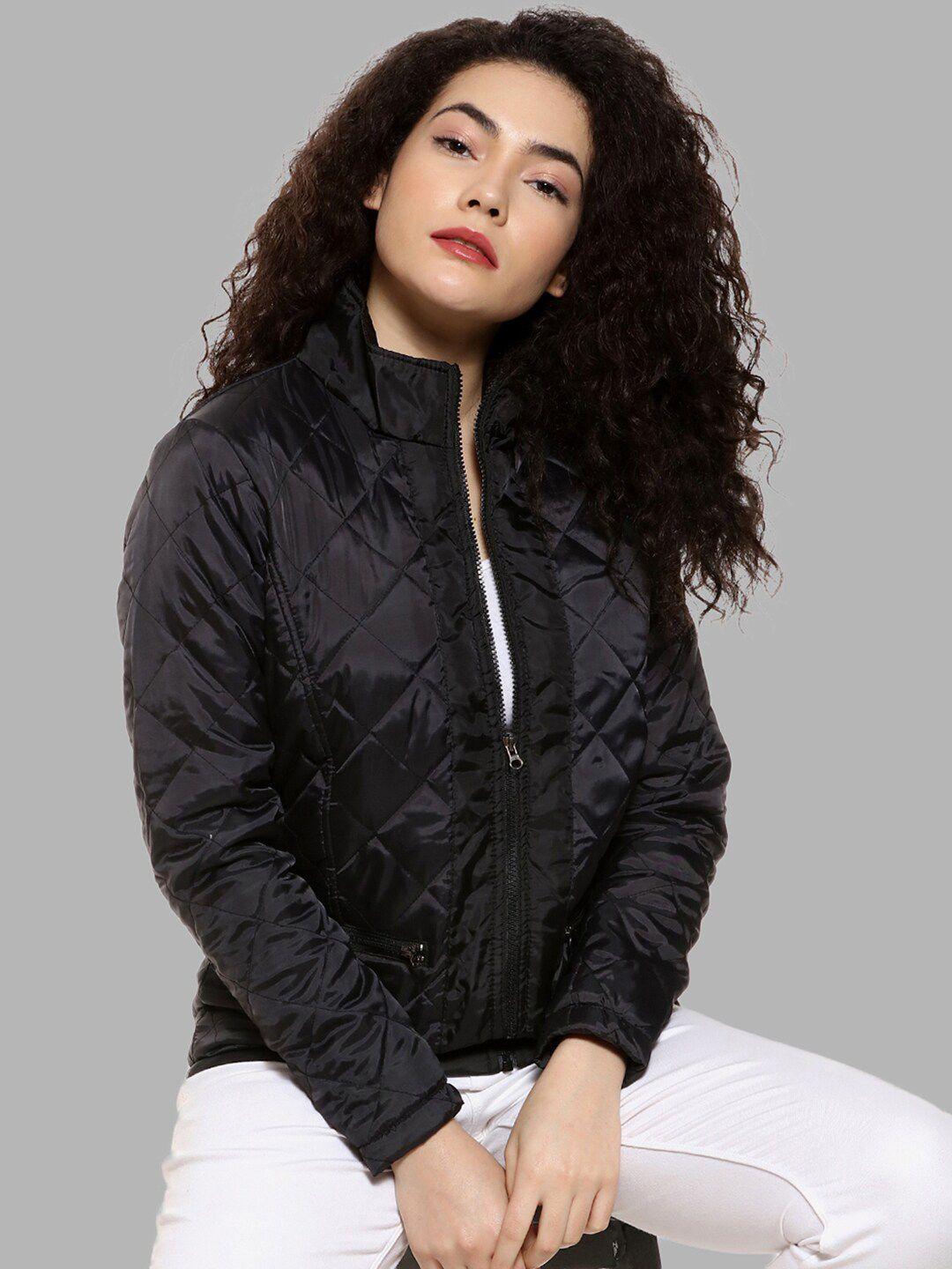 campus sutra women black windcheater outdoor quilted jacket