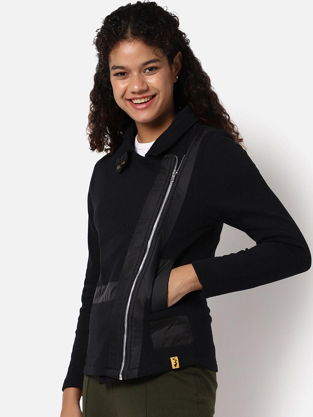 campus sutra women black windcheater outdoor tailored jacket