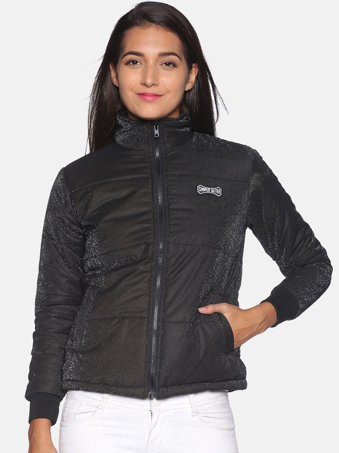 campus sutra women black windcheater padded jacket