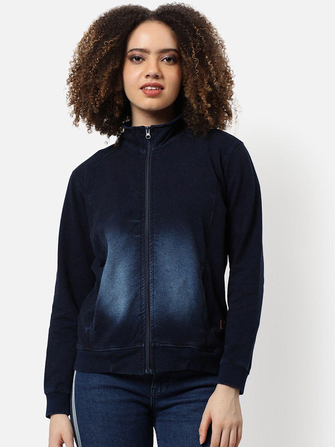 campus sutra women blue cotton windcheater bomber jacket