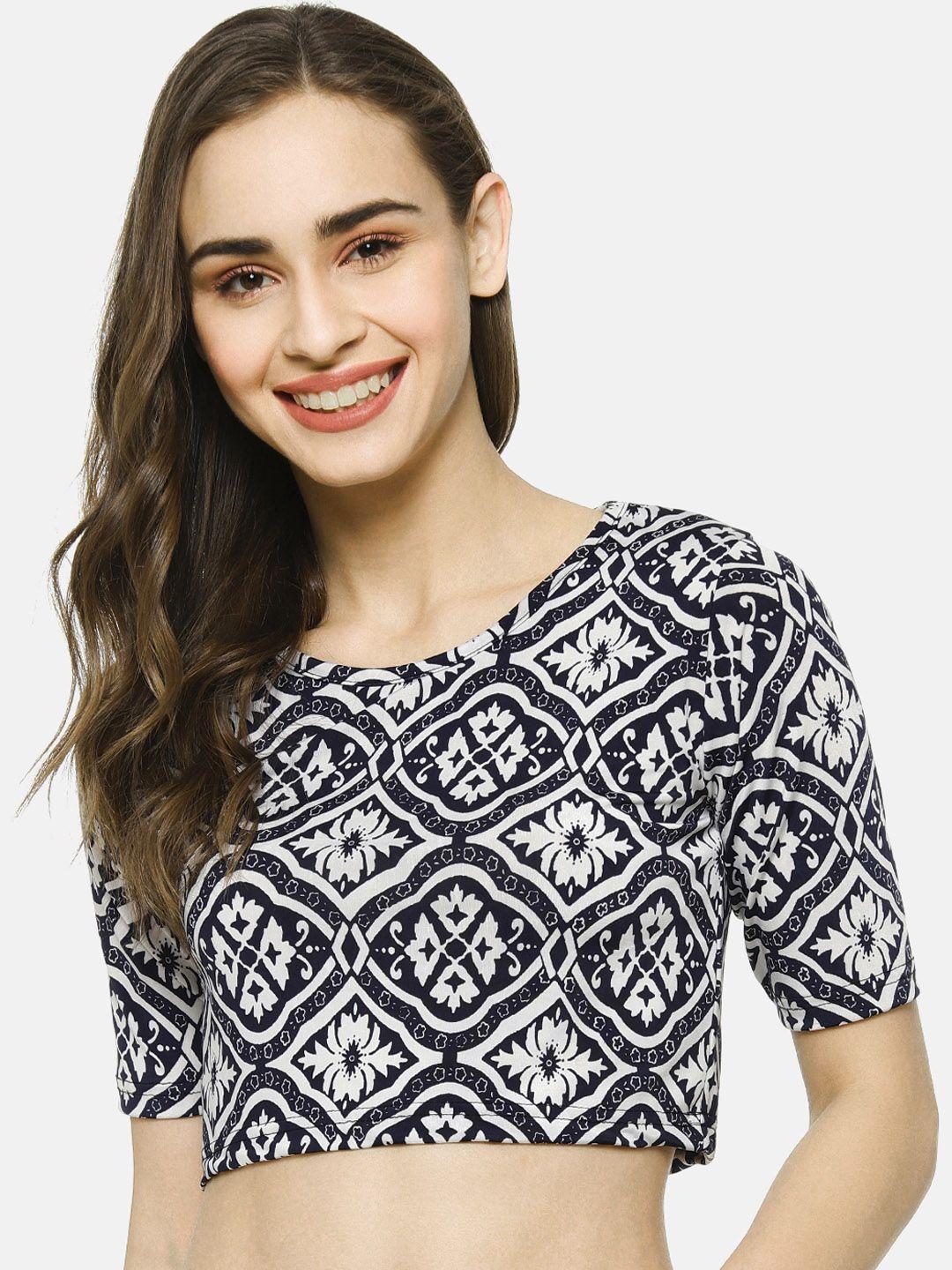 campus sutra women blue printed top