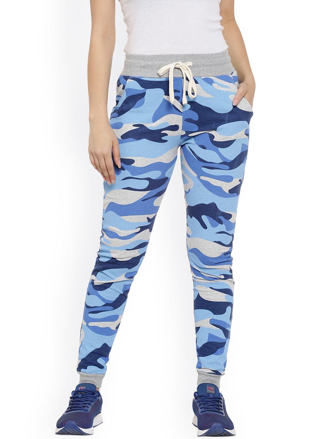 campus sutra women blue printed track pants