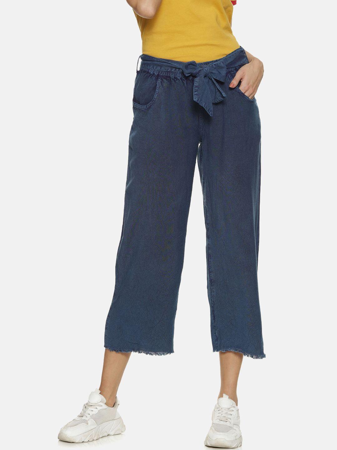 campus sutra women blue relaxed regular fit solid culottes