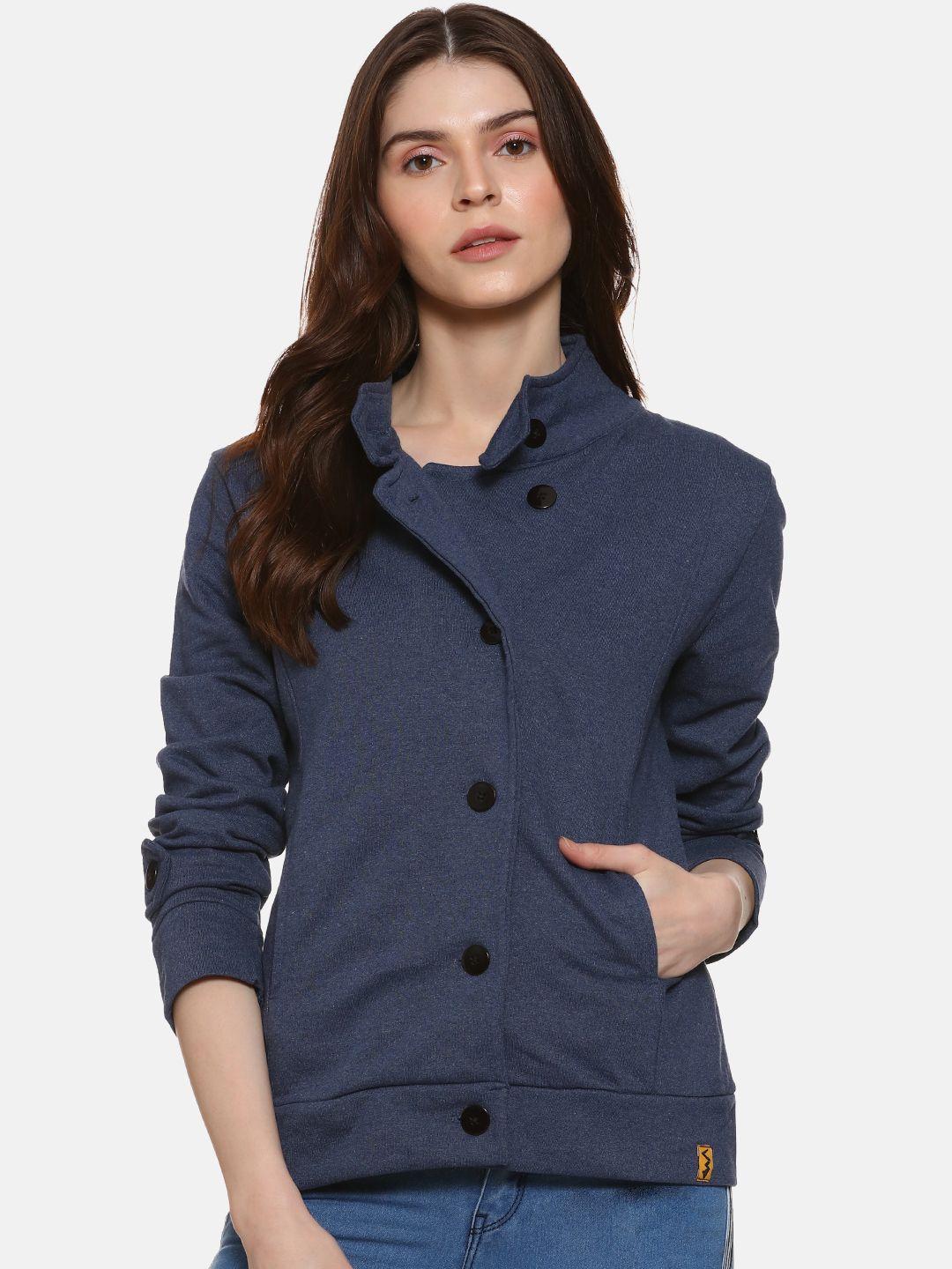 campus sutra women blue solid tailored jacket