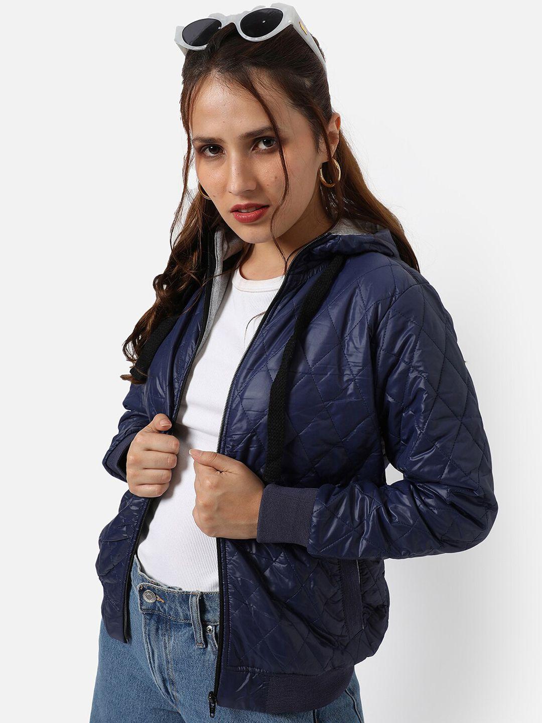 campus sutra women blue windcheater outdoor bomber jacket