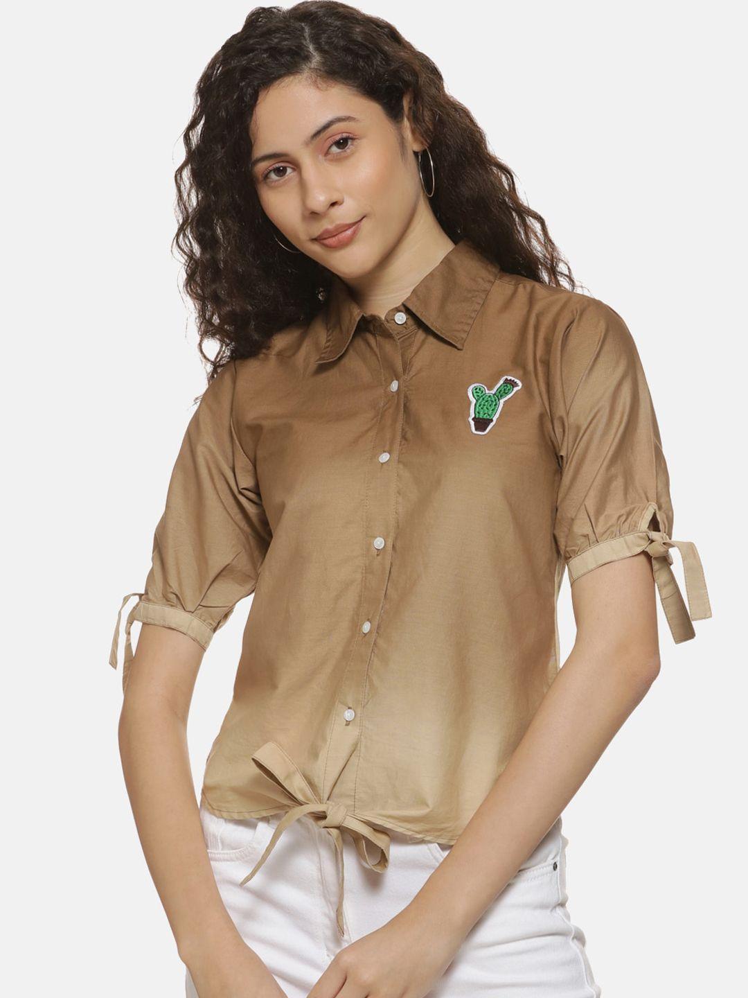 campus sutra women brown regular fit ombre casual shirt