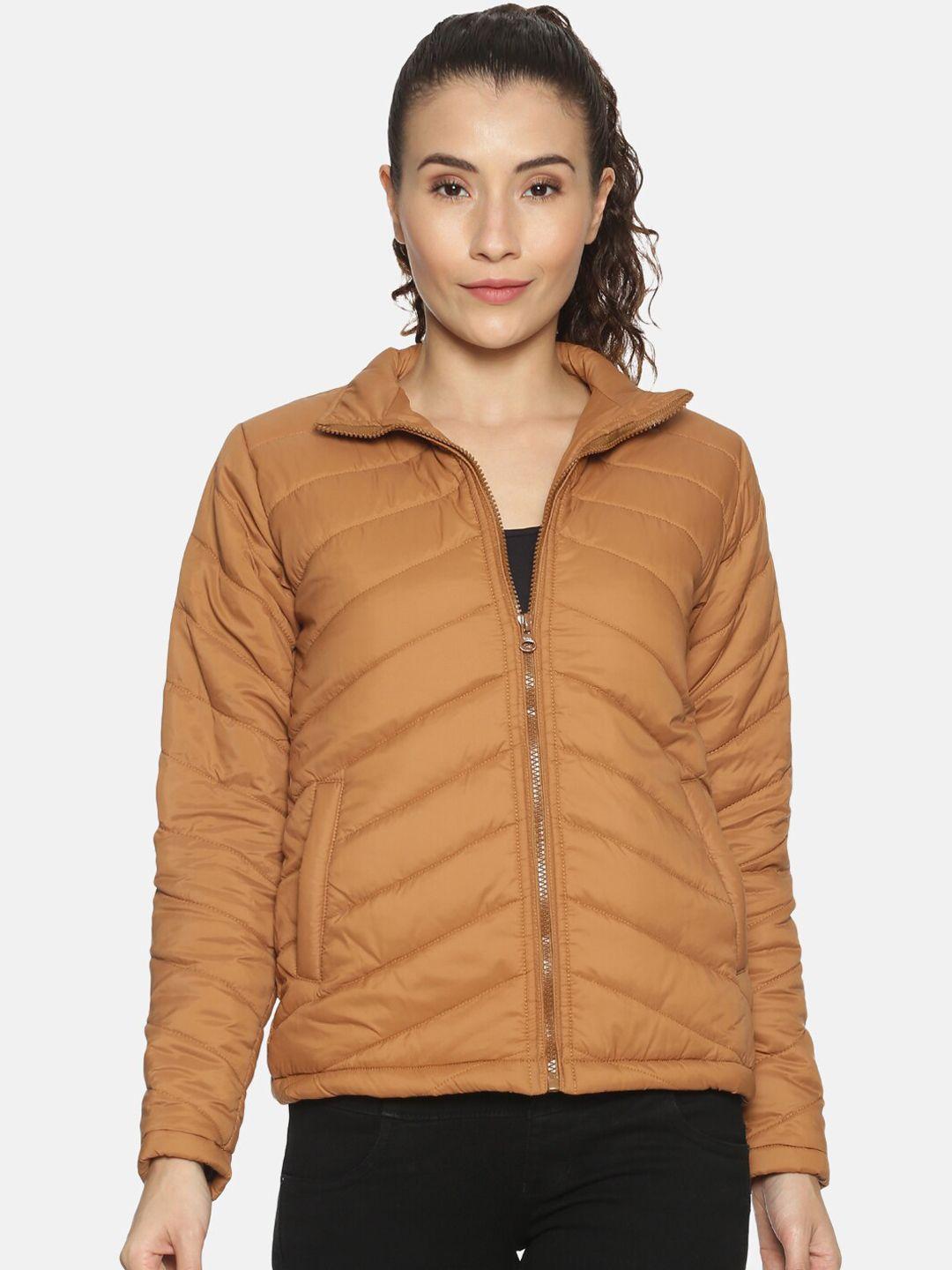 campus sutra women brown solid windcheater padded jacket