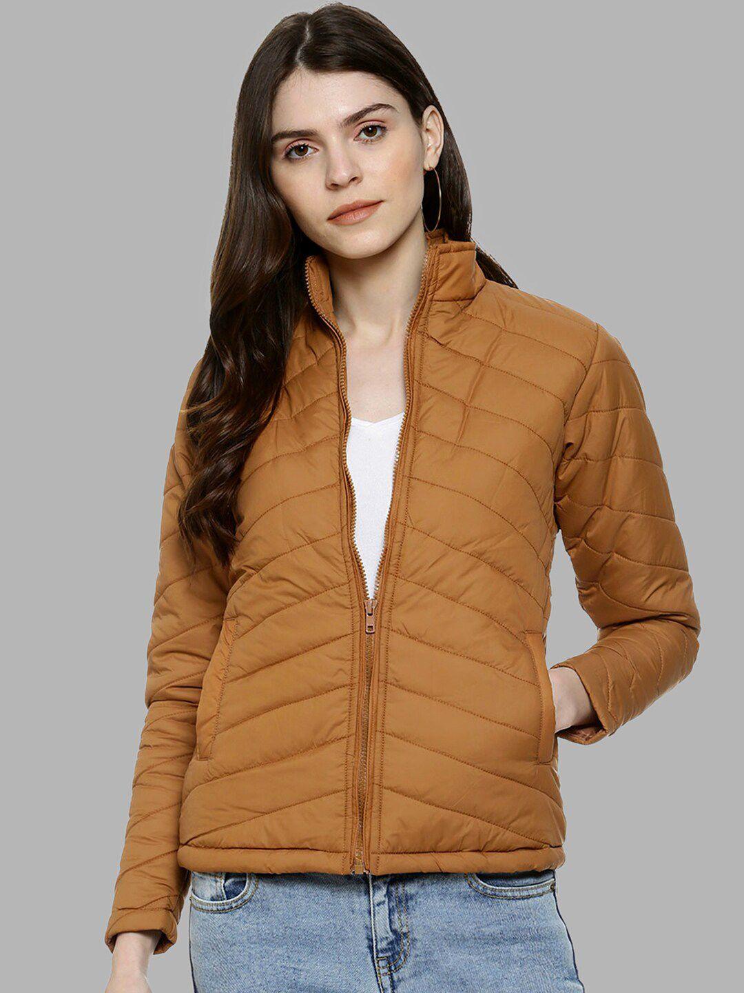 campus sutra women brown windcheater outdoor puffer jacket
