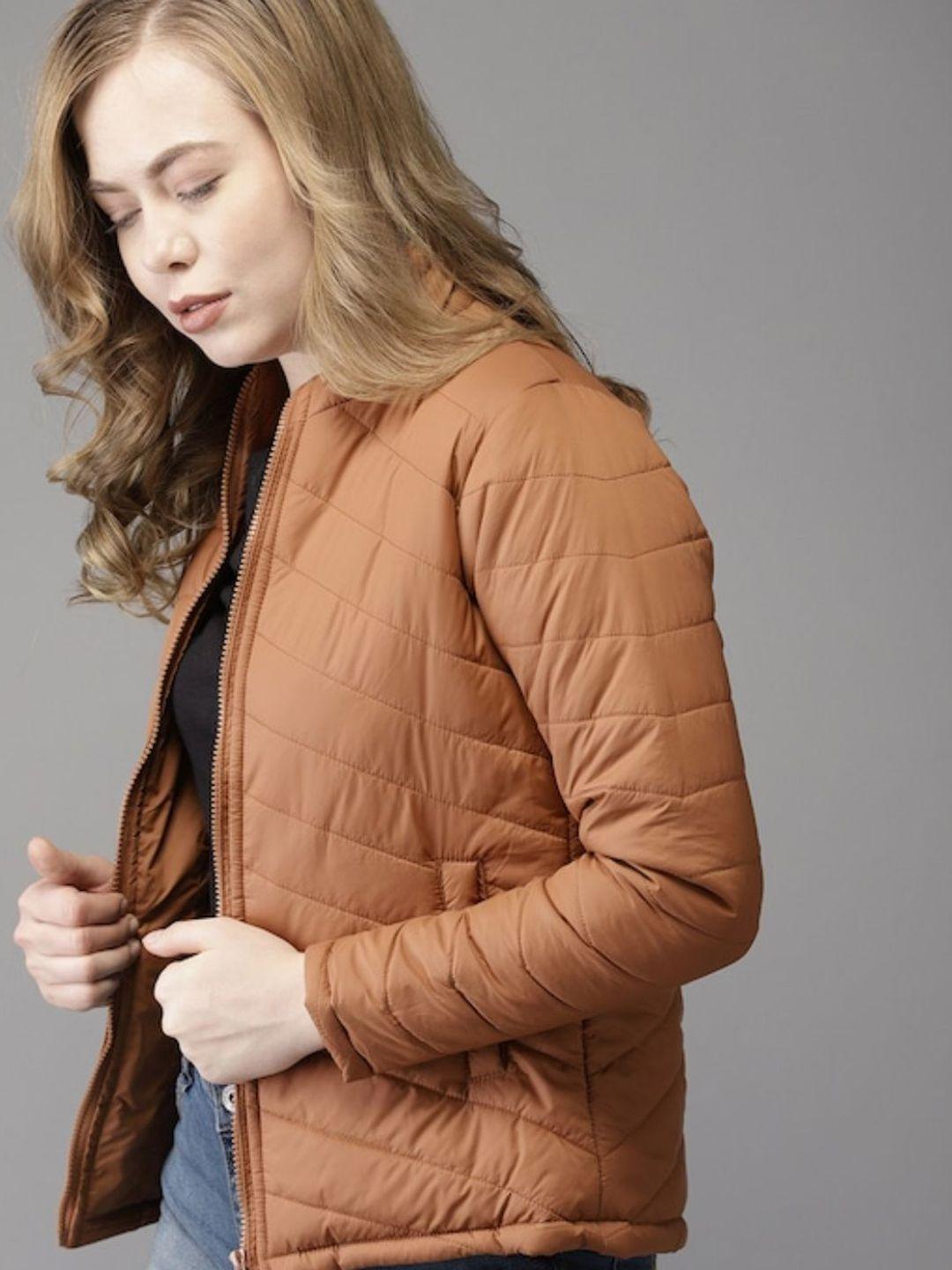 campus sutra women brown windcheater puffer jacket