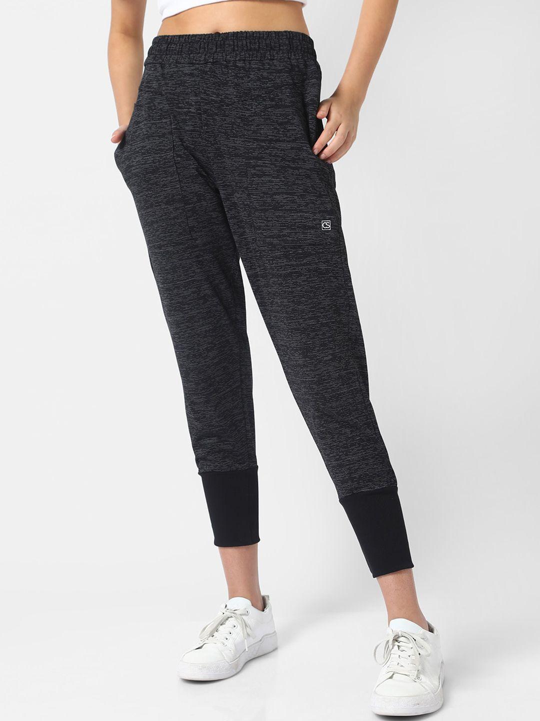 campus sutra women charcoal grey solid cotton joggers