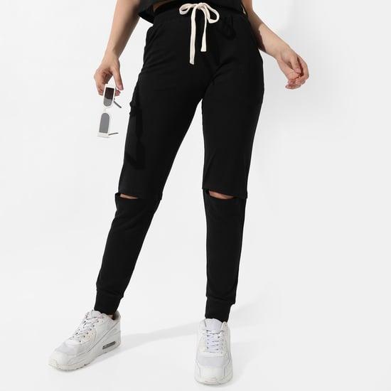 campus sutra women cut-out knee joggers