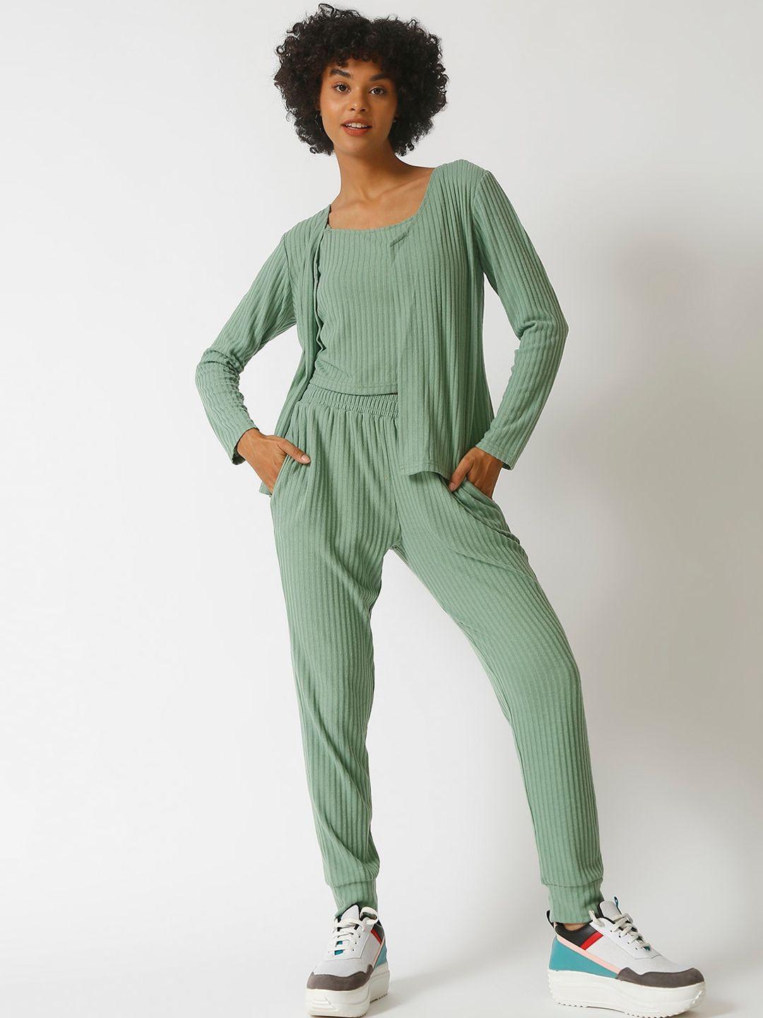 campus sutra women green 3 piece co-ord set