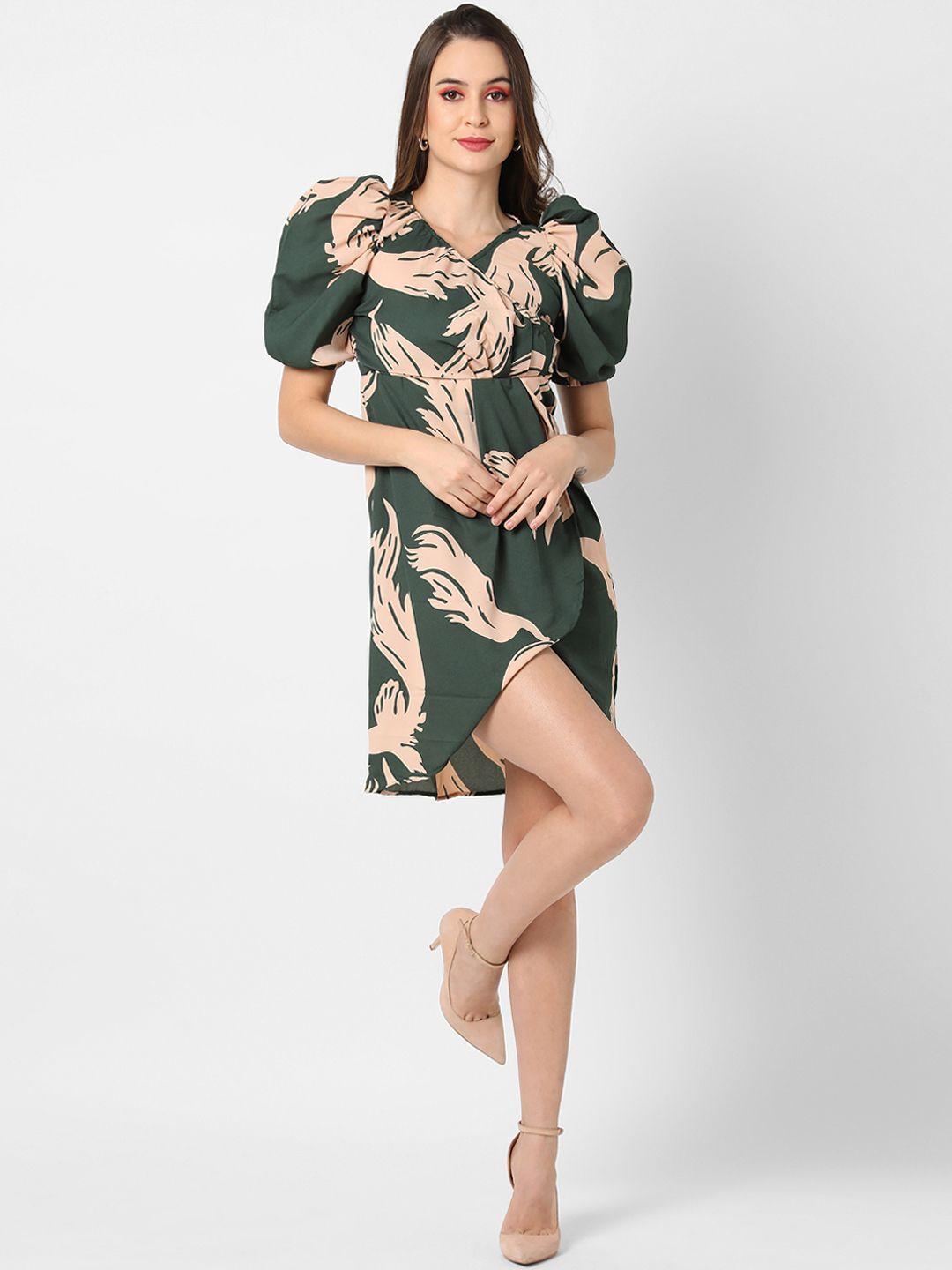 campus sutra women green floral printed midi dress