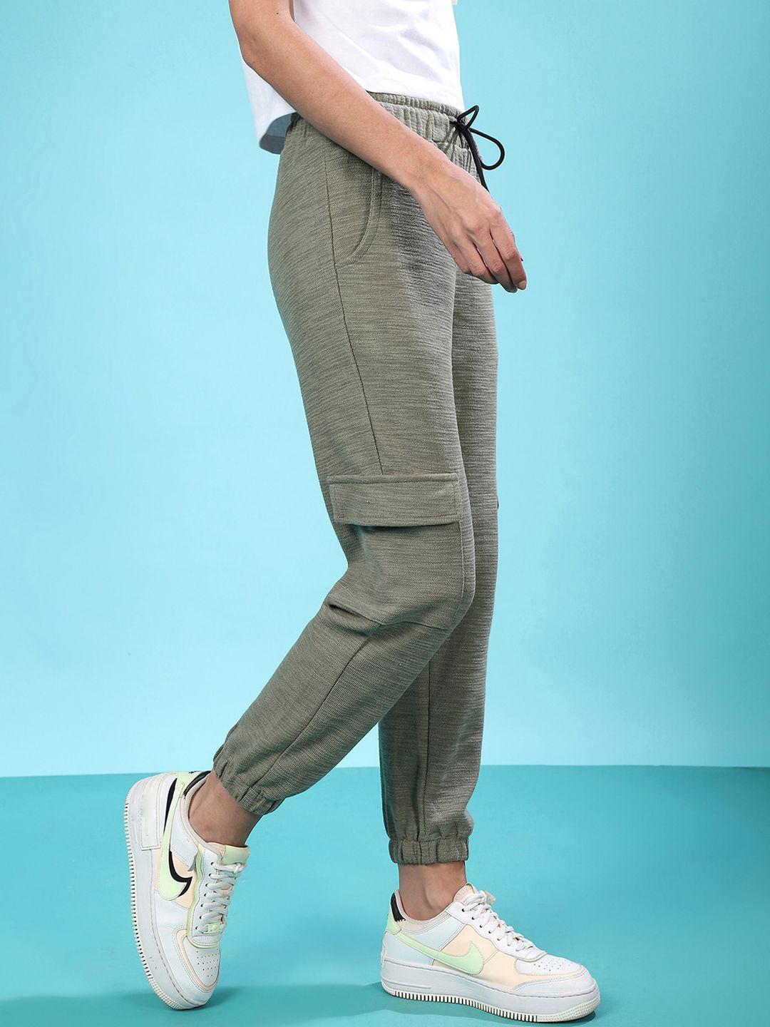 campus sutra women green solid cotton joggers