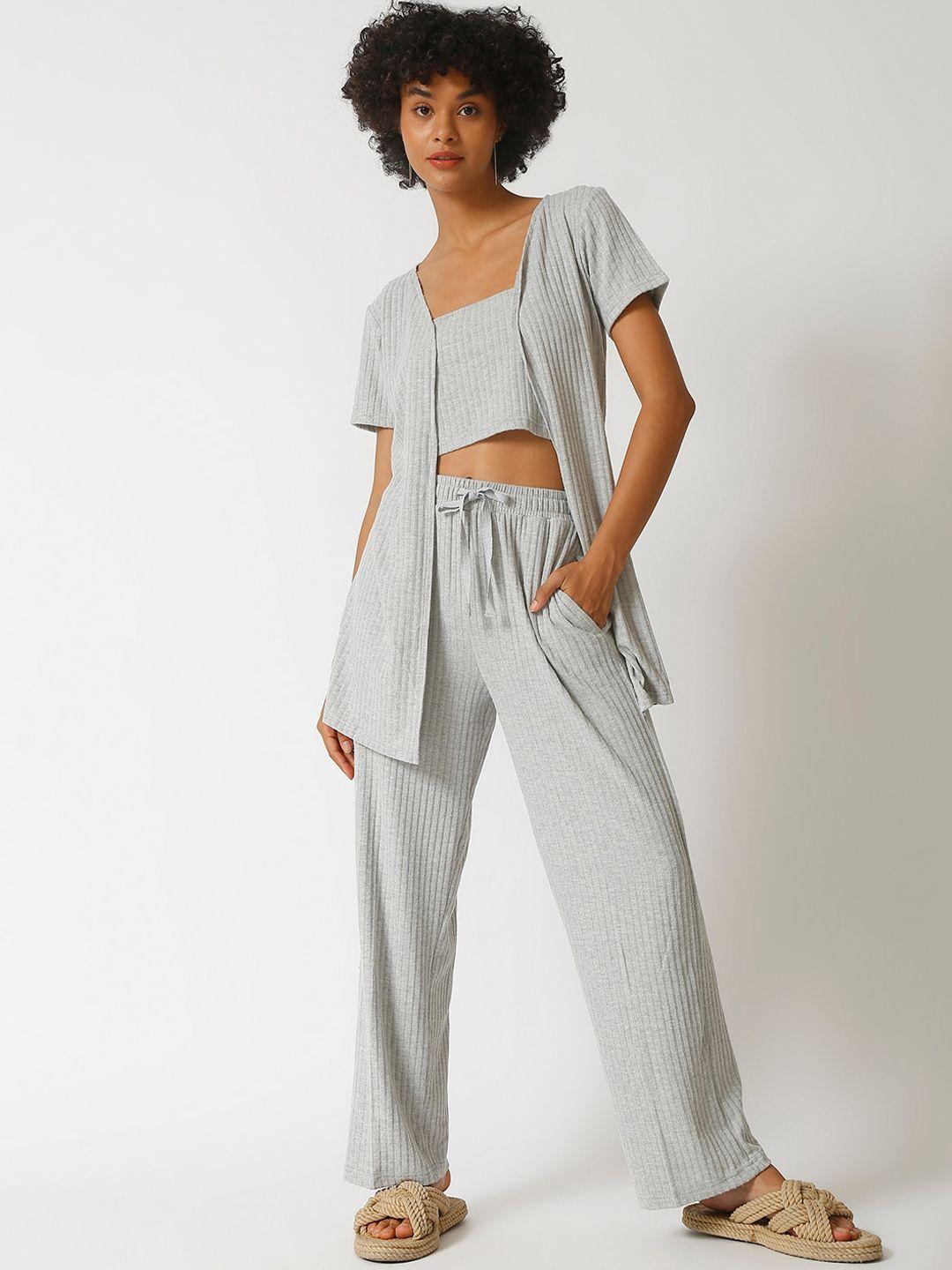campus sutra women grey 3 piece co-ord set