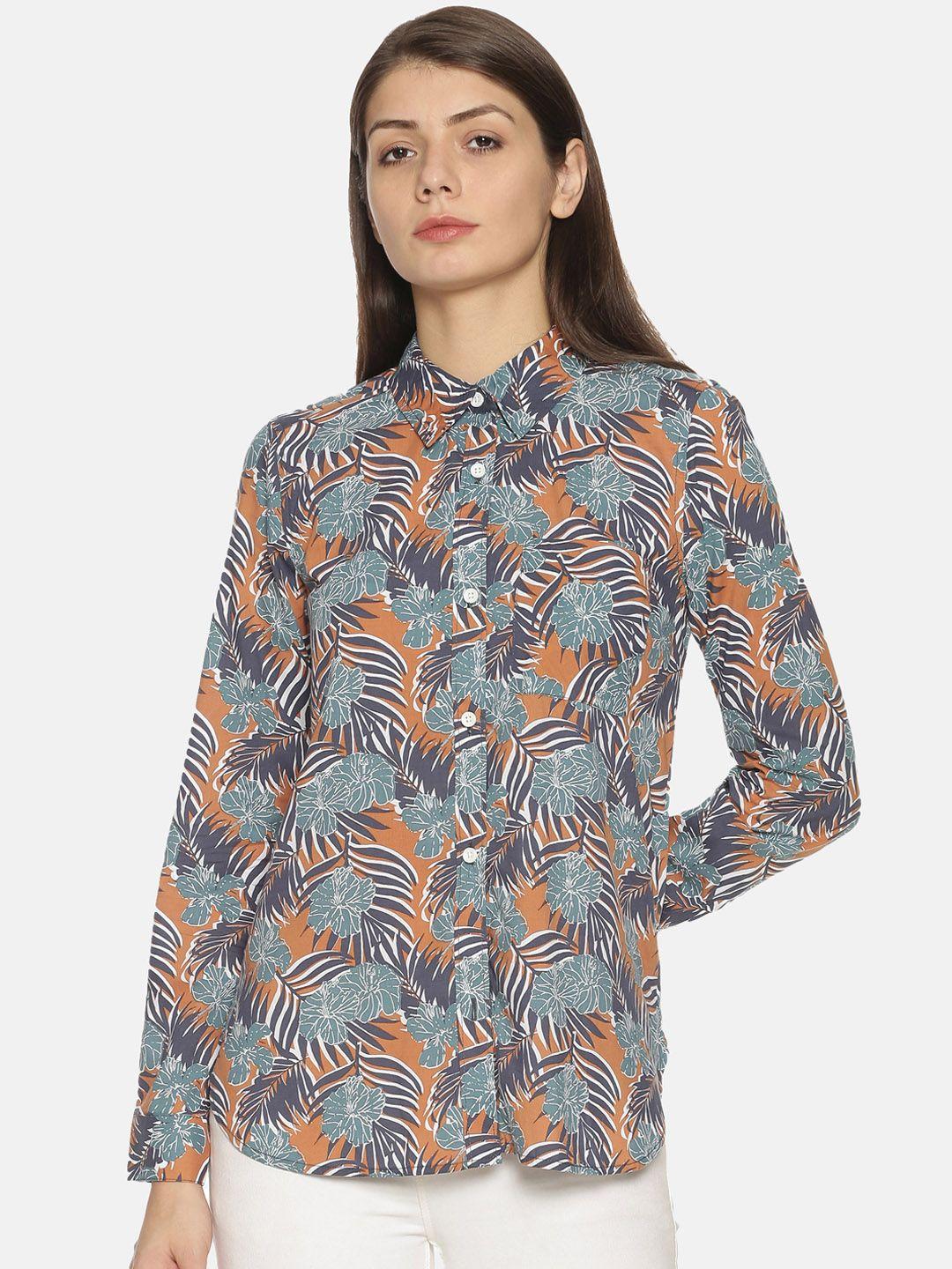 campus sutra women grey classic floral printed casual shirt