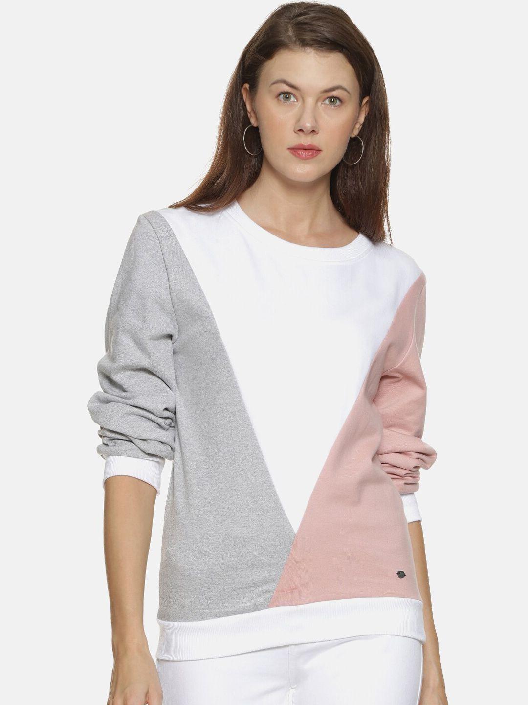 campus sutra women grey colourblocked sweatshirt