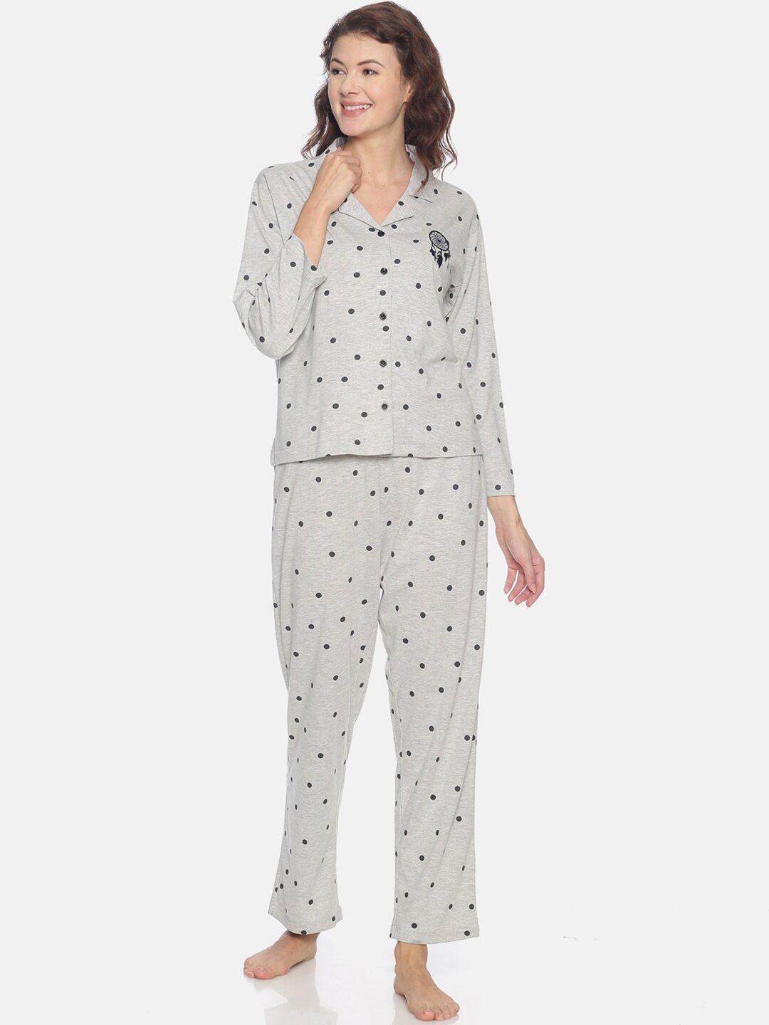 campus sutra women grey printed night suit