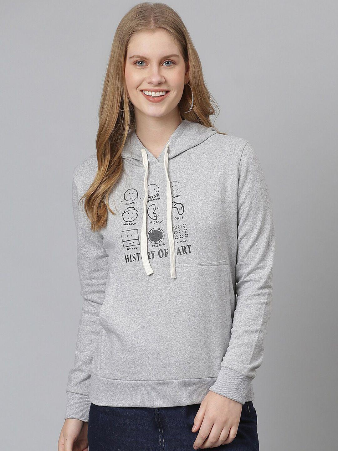 campus sutra women grey printed sweatshirt