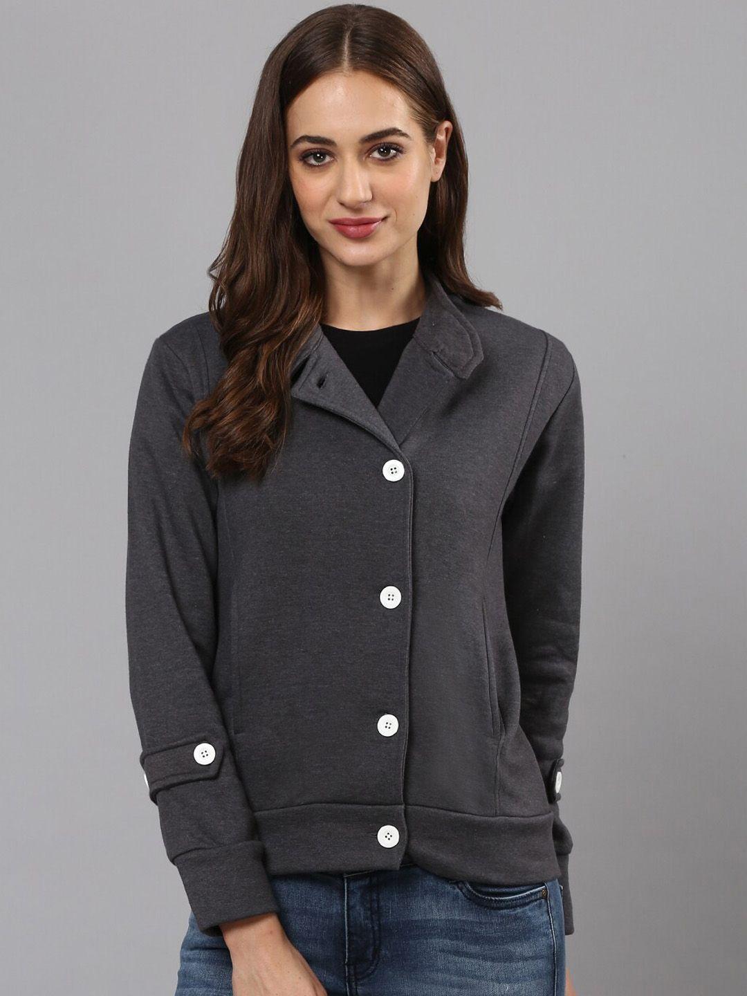 campus sutra women grey solid biker jacket