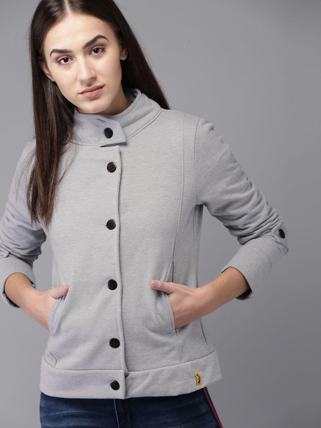 campus sutra women grey solid tailored jacket