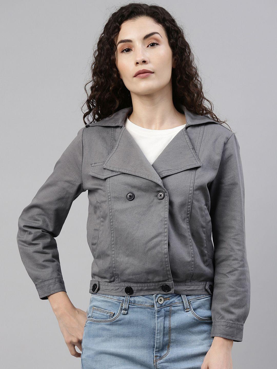 campus sutra women grey windcheater denim jacket