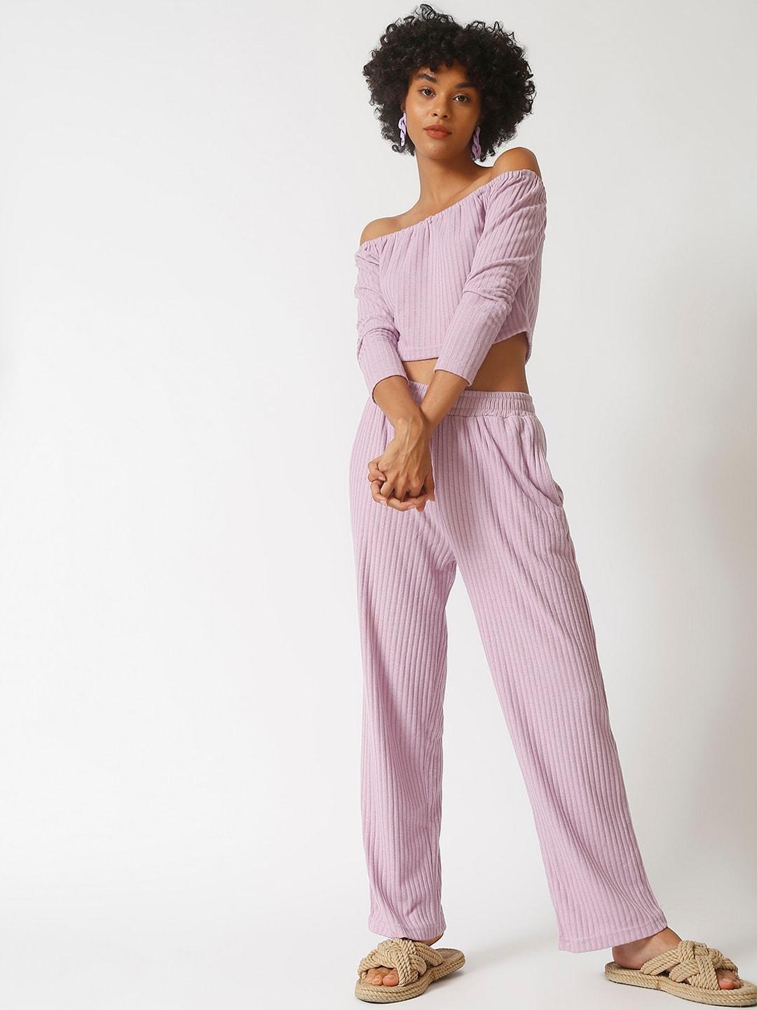 campus sutra women lavender solid co-ords set