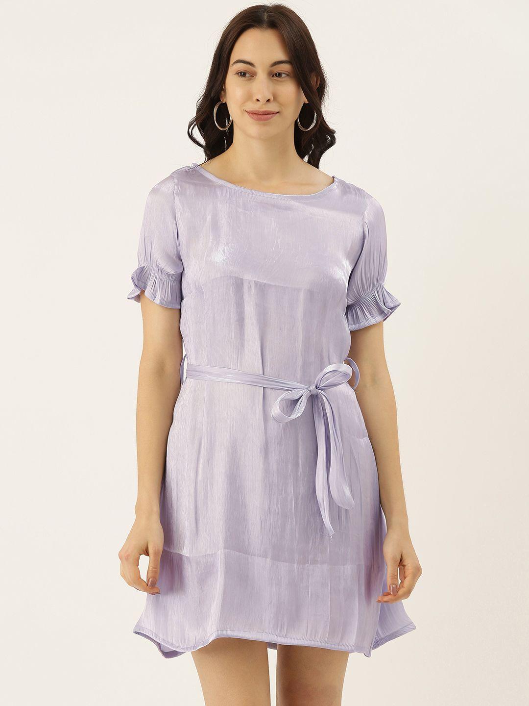 campus sutra women lavender solid fit and flare dress