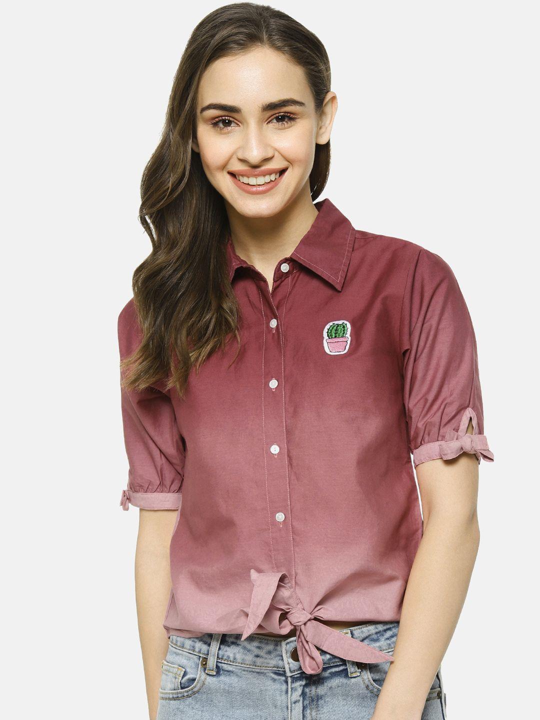 campus sutra women maroon classic regular fit faded casual shirt