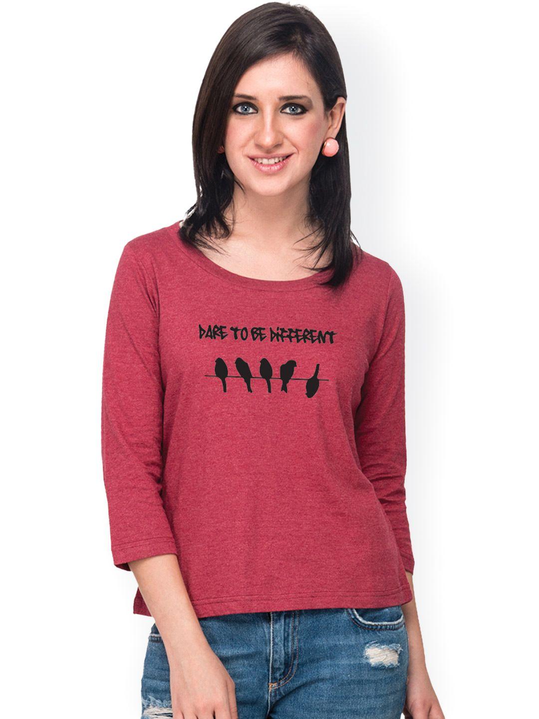 campus sutra women maroon printed t-shirt