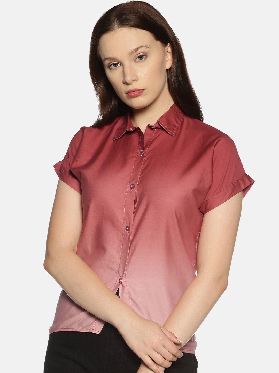 campus sutra women maroon regular fit solid casual shirt