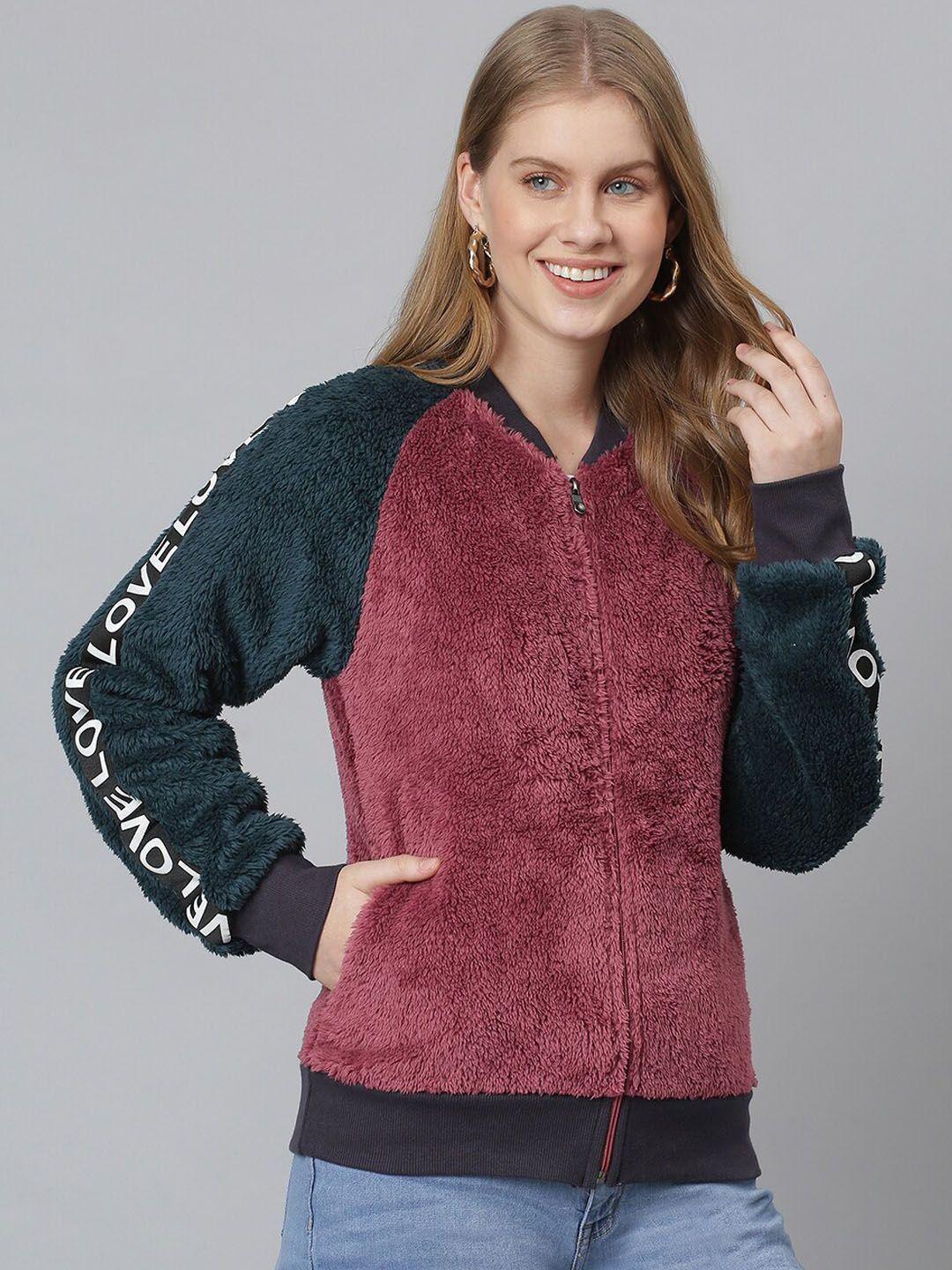 campus sutra women maroon tibetan red washed windcheater crop bomber jacket