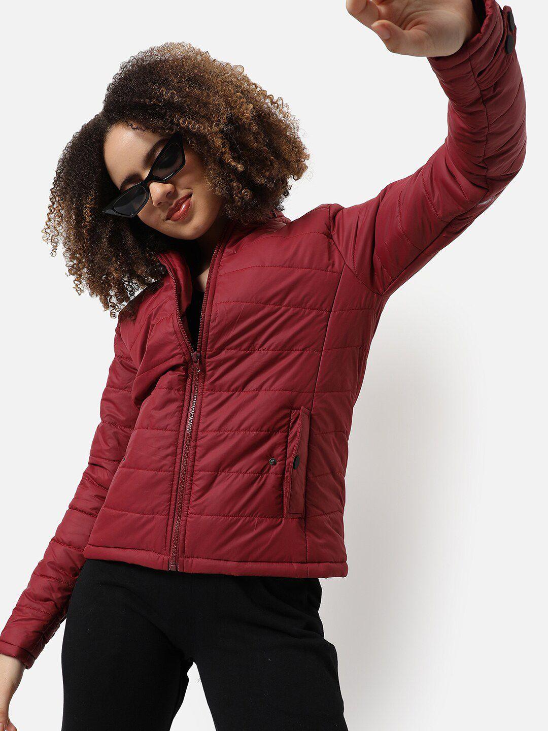 campus sutra women maroon windcheater outdoor bomber jacket