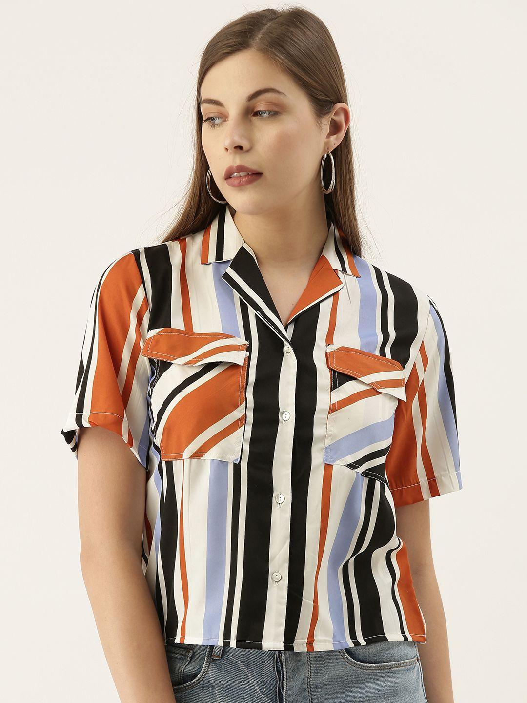 campus sutra women multicoloured striped regular fit casual shirt