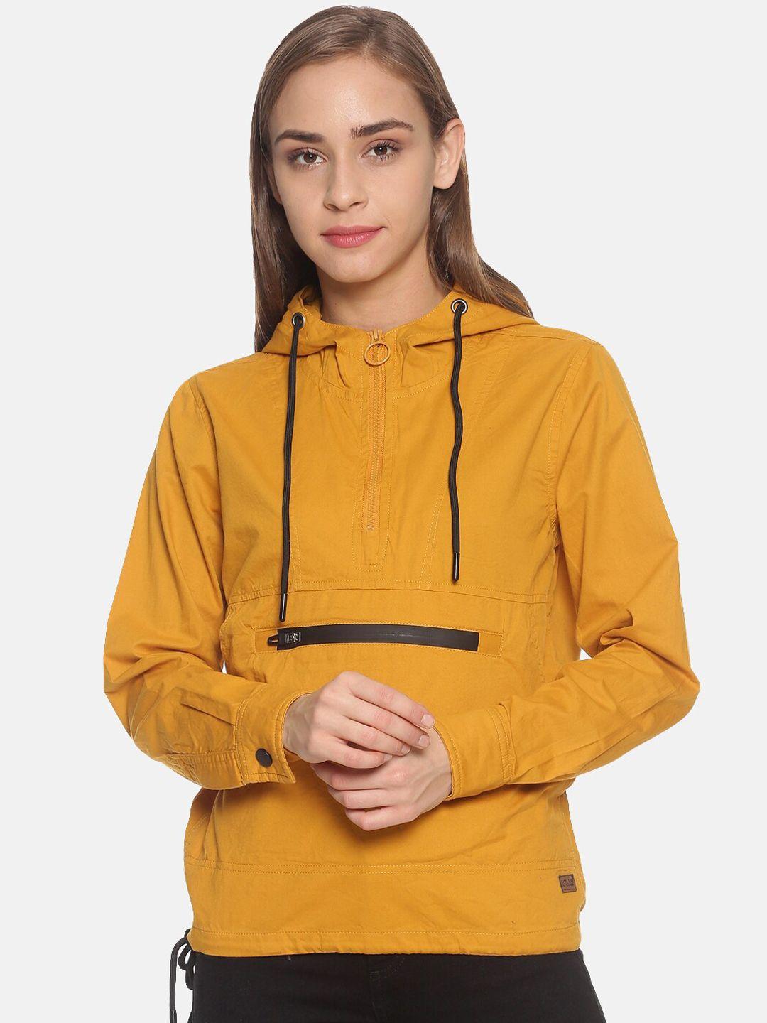 campus sutra women mustard windcheater outdoor biker jacket