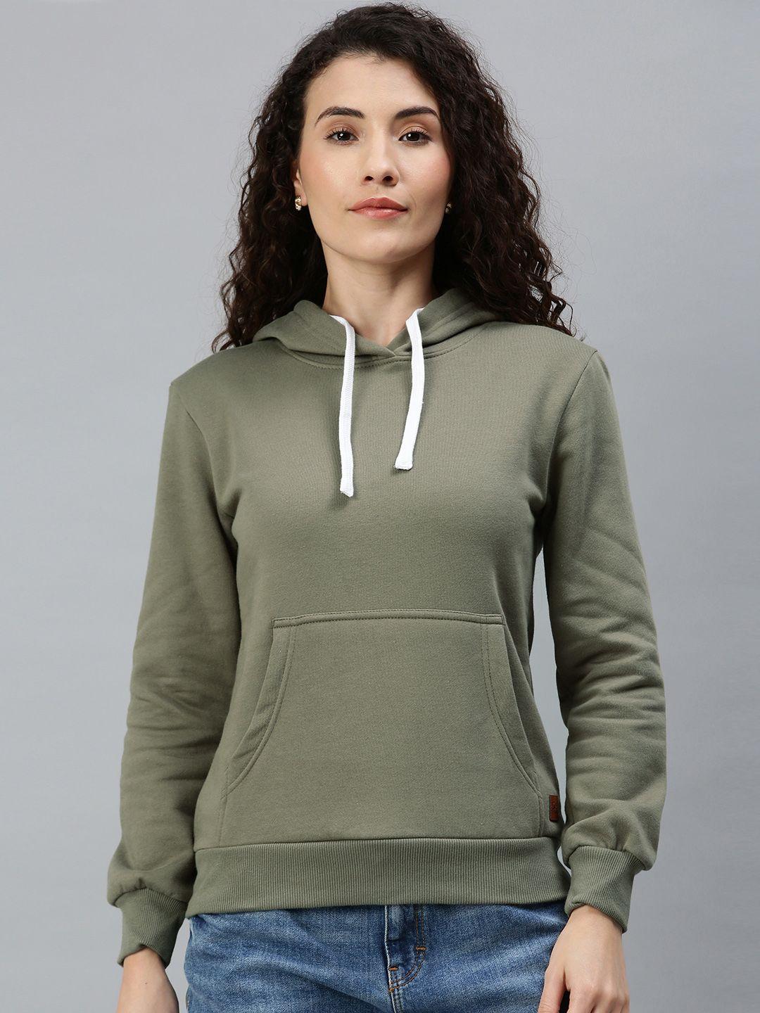 campus sutra women olive green hooded sweatshirt