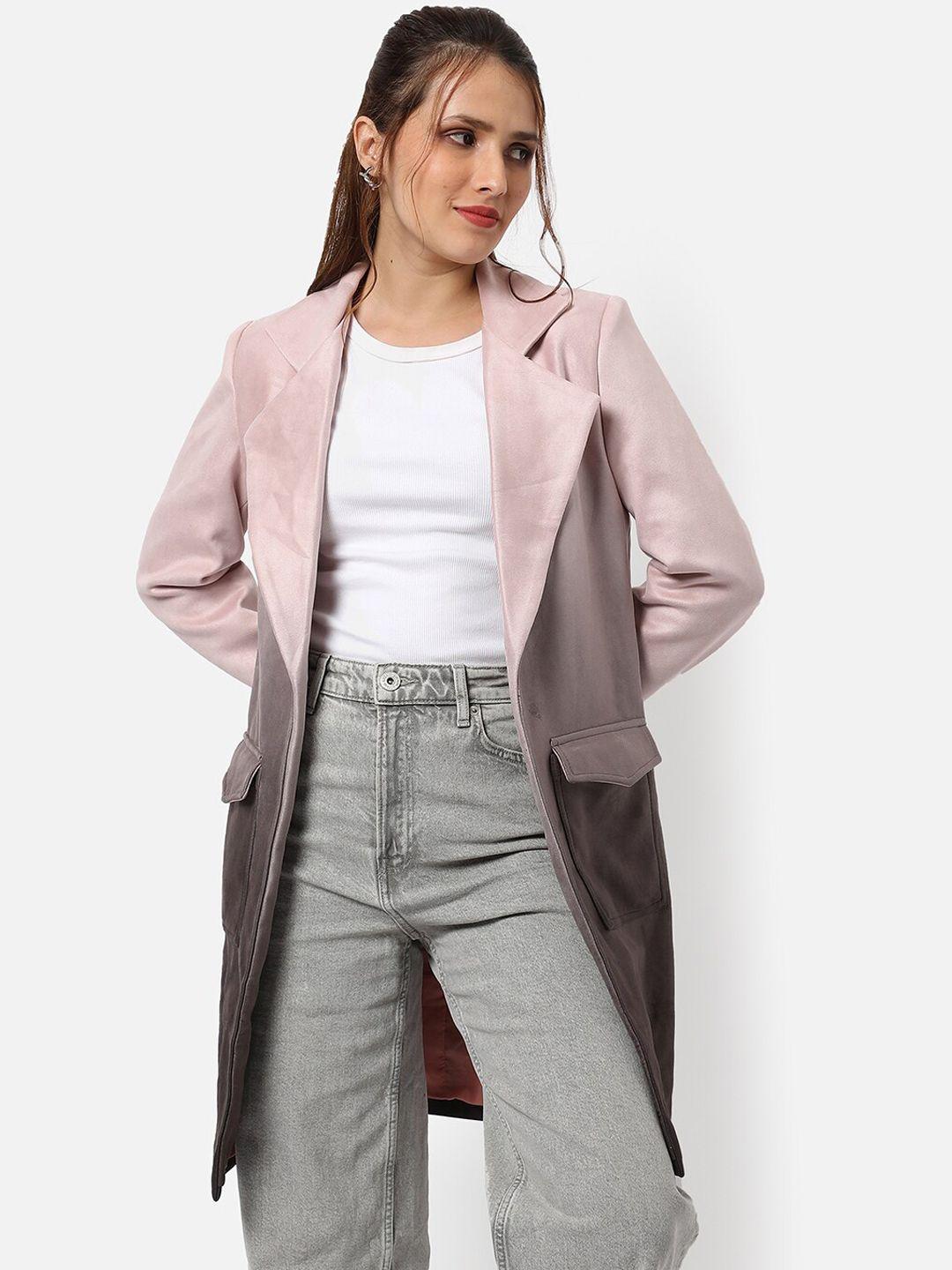 campus sutra women pink & brown self design overcoats