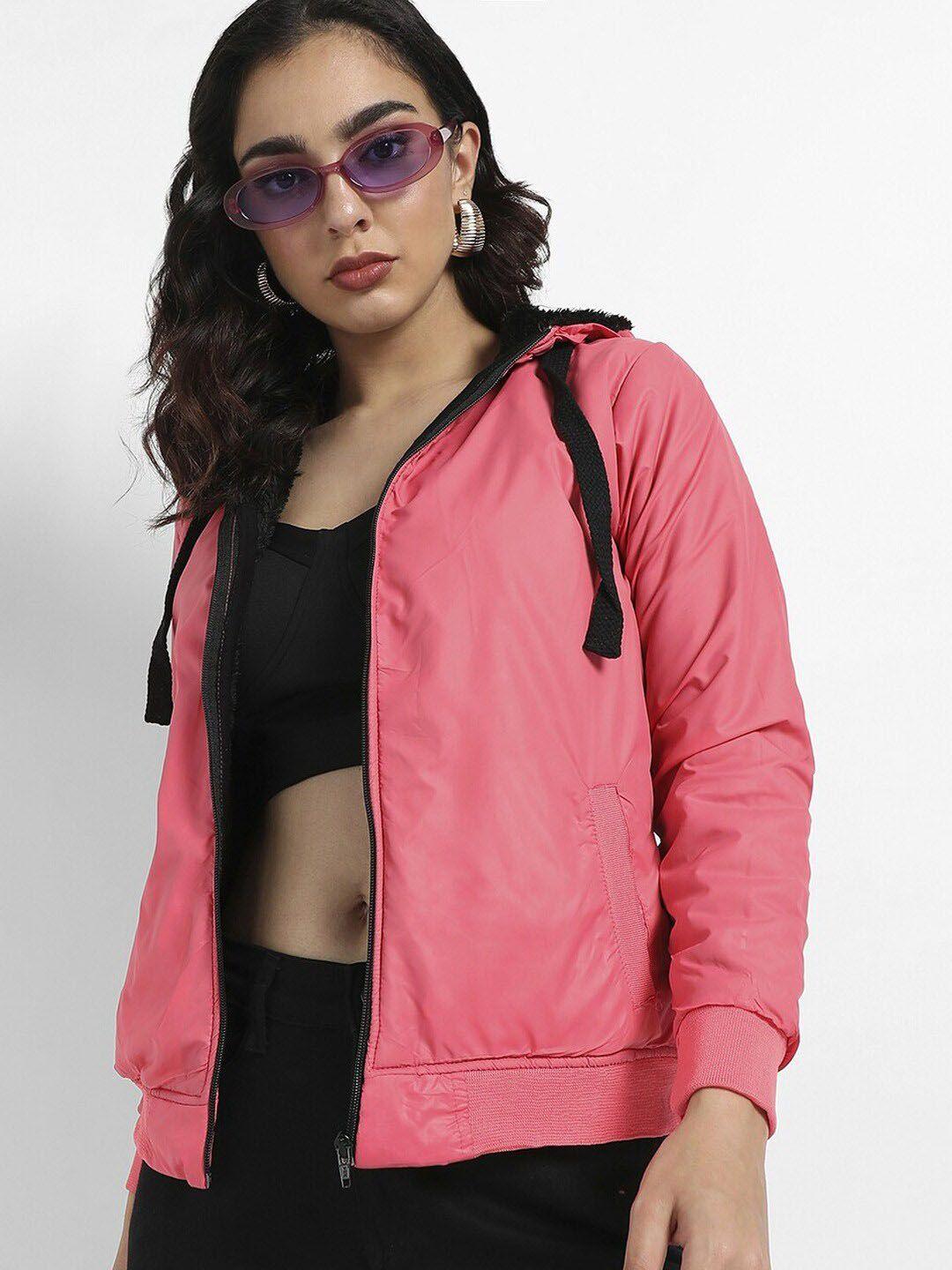 campus sutra women pink floral windcheater outdoor bomber jacket