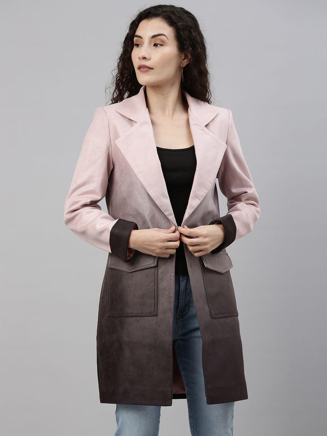 campus sutra women pink ombre-dyed suede longline overcoat